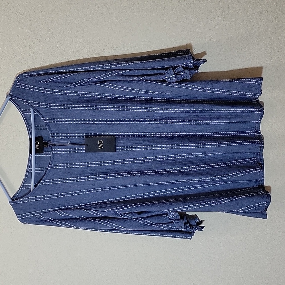 NWT Blue and White Long Sleeve Top with Ruffle Sleeves